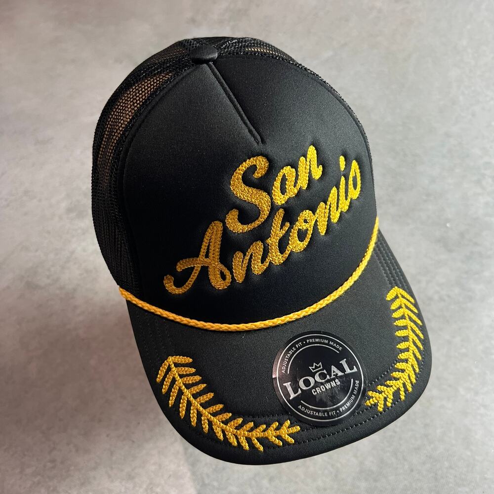 San Antonio Texas Foam Trucker Adjustable Snapback Hat Black Local Crowns NWT